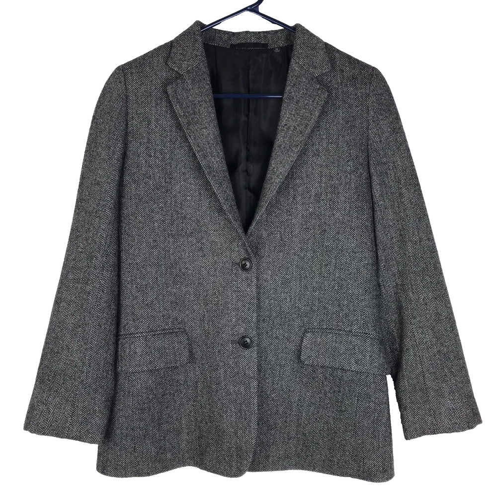UNIQLO Women's Wool Blend Blazer Jacket Gray Herringbone Lined Pockets Size XS